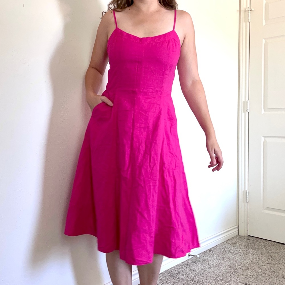 Banana Republic Pink Linen and Cotton Fit and Flare Midi Dress NWT Size 12